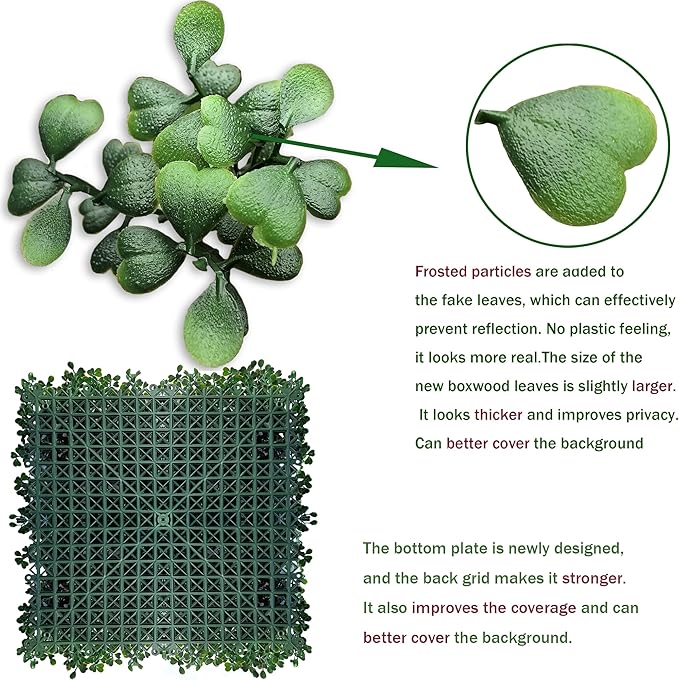 Artificial Grass Wall Panels Backdrop,13.15 X 13.15 in 12P (14.5 sqft) UV-Anti New Bottom Plate Greenery Boxwood Panels for Indoor Outdoor Green Wall Decor & Ivy Fence Covering Privacy