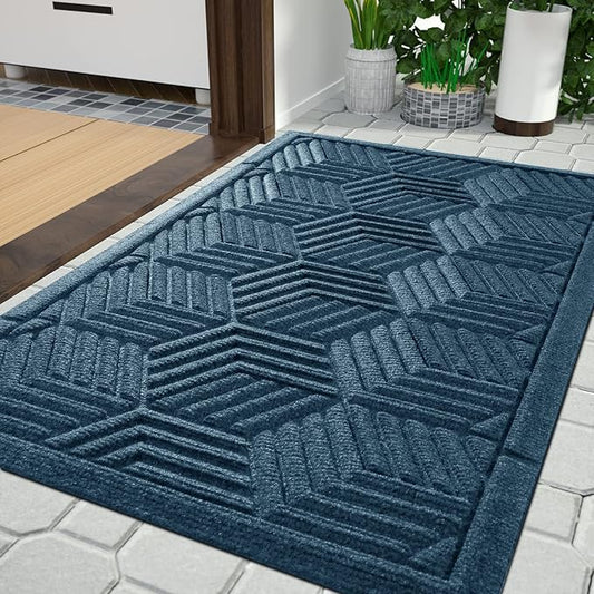Yimobra Large Door Mat 36x24, All-Season Waterproof Outdoor Mats for Front Door Entrance with Drainage Holes, Heavy Duty Non-Slip Doormat for Garage Patio Entryway Indoor, Blue