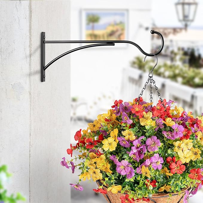 11 Inch 2 Pack Outdoor Plant Hanging Hooks for Wall:Metal Bracket for Hanging Baskets, Bird Feeders, Wind Chimes, Flower Baskets, Yoga Mat, Lanterns, Black