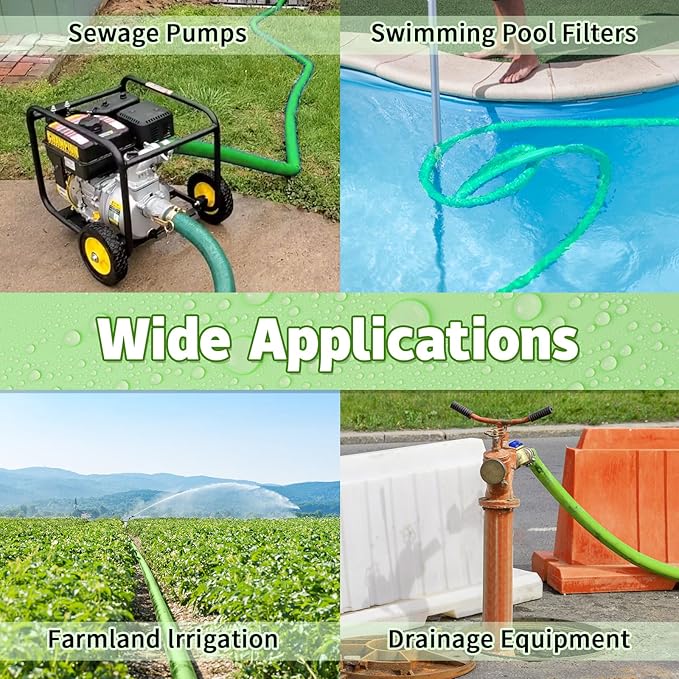 Boltigen 1-1/2'' Pool Backwash Hose, 50 Feet Heavy Duty PVC Pool Drain Hose with Clamps, Lay Flat Water Discharge Filter Pump Hose for Swimming pools, High Pressure Pool Pump Hose