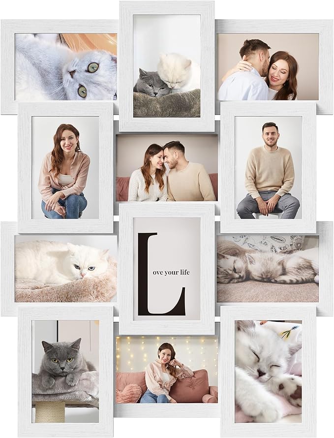 SONGMICS Collage Picture Frames, 4x6 for Wall Decor Set of 12, Multi Family Photo for Gallery Decor, Hanging Display, Assembly Required, Cloud White URPF026W01