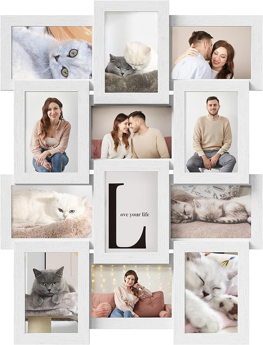 SONGMICS Collage Picture Frames, 4x6 for Wall Decor Set of 12, Multi Family Photo for Gallery Decor, Hanging Display, Assembly Required, Cloud White URPF026W01