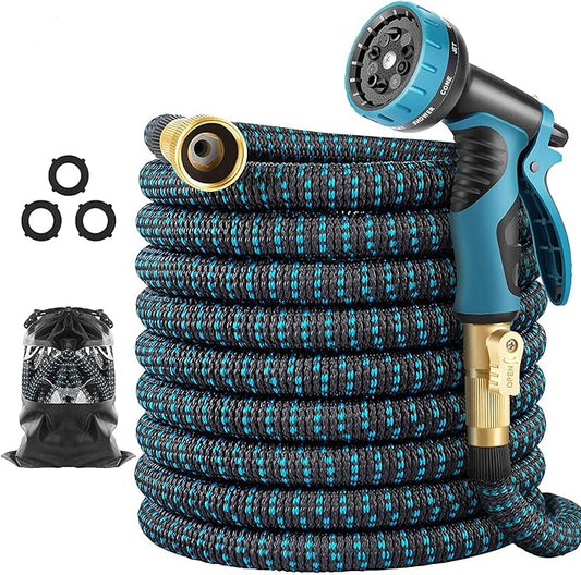75 ft Expandable Garden Hose w/10 Functions Spray Nozzle, Water Hoses with 3/4" Solid Brass Connector, Flexible Lightweight Hose Expanding Water Pipe for Car Washing, Gardening