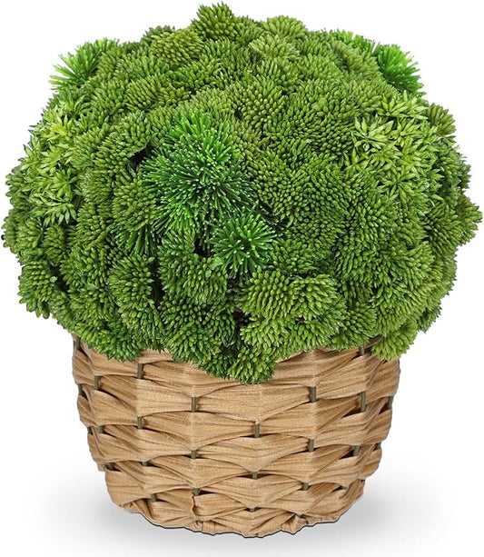 Briful Succulent Plants Artificial Large Fake Succulent Arrangement with Rattan Basket Planter Faux Plants Indoor for Home Office Room Table Centerpiece Shelf Decor
