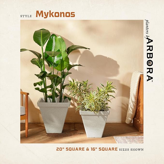 ARBORA 20" Mykonos Square Polyresin Indoor and Outdoor Planter with Classic Cream Finish - Durable, All Season, Weatherproof, Lightweight, Large Plant Pot for Patio, Garden, Deck, Entryway