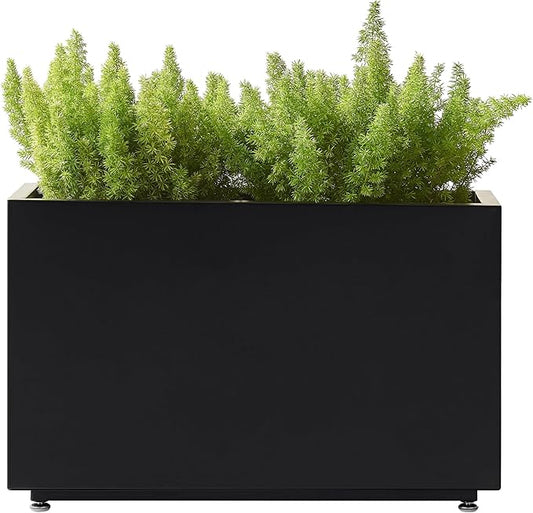 Outdoor Metal Planter Box 26Wx10Dx16H, Large Rectangular Trough Planters, Easy 5-Min Assembly, Modern Plant Container with Drainage Holes, Heavy Duty, Weather Resistant, Black
