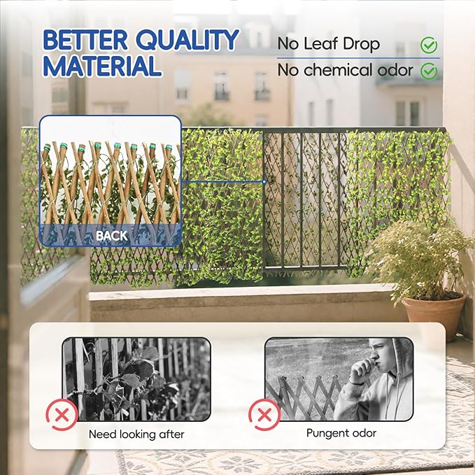 15" x 48" 1PCS Expandable Ivy Fence Privacy Screen Artificial Fences Greenery Faux Leaf Hedge Wall Decor for Balcony Wedding Backyard Indoor Outdoor, Buxus Leaves Single Side