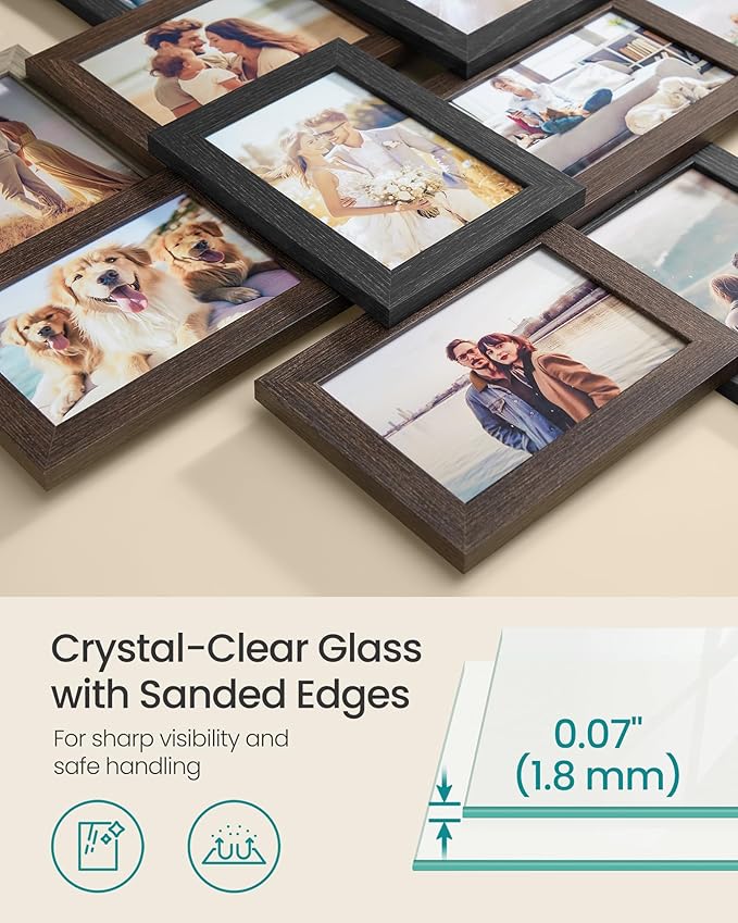 SONGMICS 4x6 Collage Picture Frames, 12-Pack Photo Collage Frame for Wall Decor, Glass Front, Assembly Required, Maroon Brown, Heather Greige, Ash Black URPF022M01