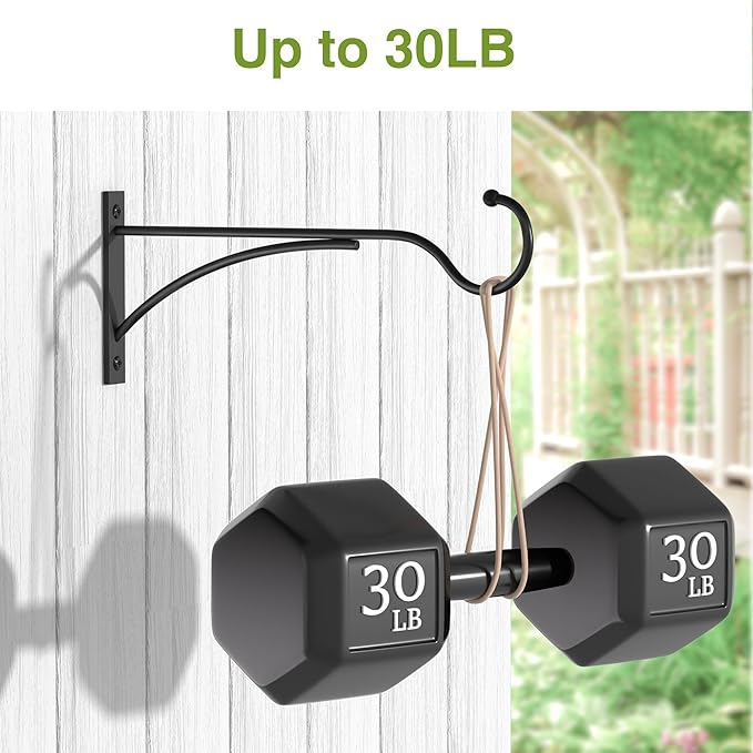 11 Inch 2 Pack Outdoor Plant Hanging Hooks for Wall:Metal Bracket for Hanging Baskets, Bird Feeders, Wind Chimes, Flower Baskets, Yoga Mat, Lanterns, Black