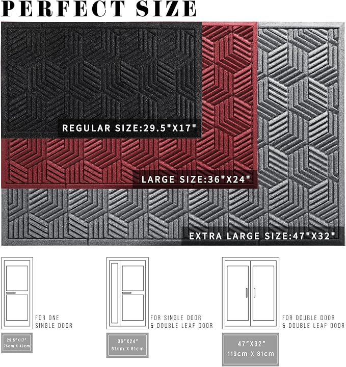 Yimobra Large Door Mat 47x32, All-Season Waterproof Outdoor Mats for Front Door Entrance with Drainage Holes, Heavy Duty Non-Slip Doormat for Garage Patio Entryway Indoor, Black