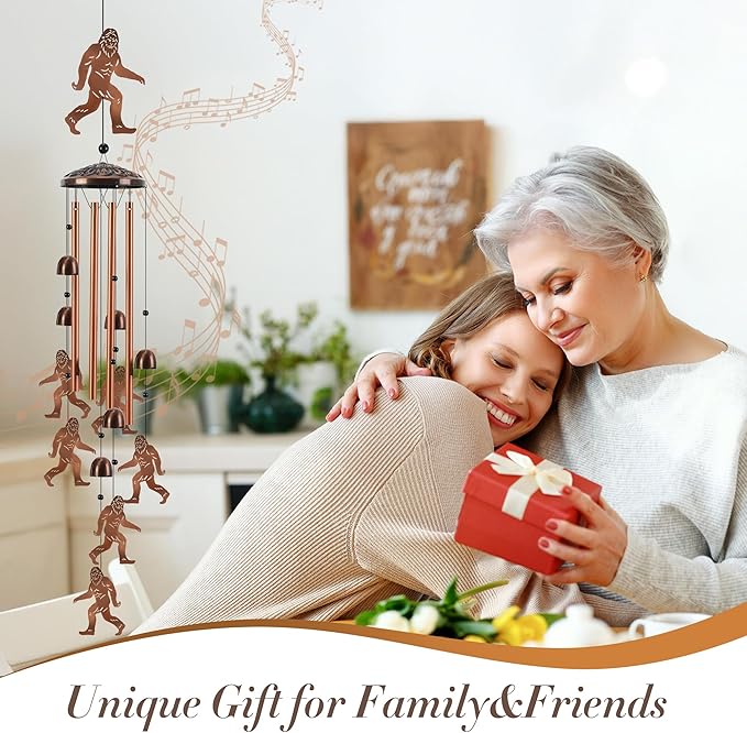 Bigfoot Wind Chimes for Outside, Metal Sasquatch Windchime with 4 Aluminum Tubes, Birthday Festival Housewarming Gift for Women/Men, Memorial Wind Chime for Outdoor/Indoor, Patio, Garden, Home Decor