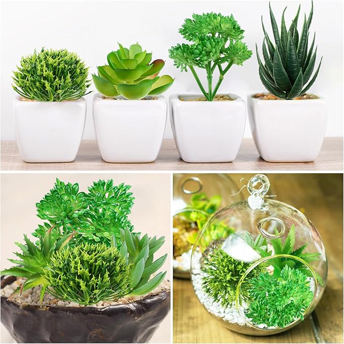 Succulents Plants Artificial, 14pcs Green Succulents Plant, Mini Fake Succulents for DIY Crafting Home Garden Office Party