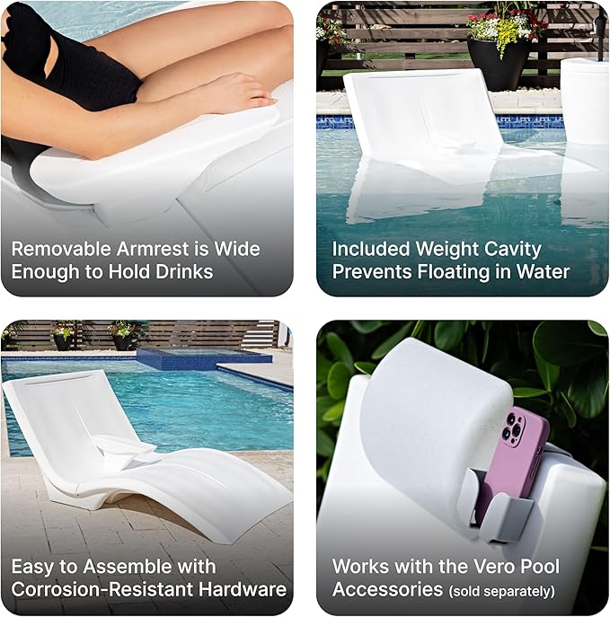 Step2 Vero Pool Lounger Loveseat, Fade-Resistant, Waterproof Patio Furniture, Pool Lounge Chair for Sun Shelf, Use in Pools up to 9-Inches of Water, Weighted, White