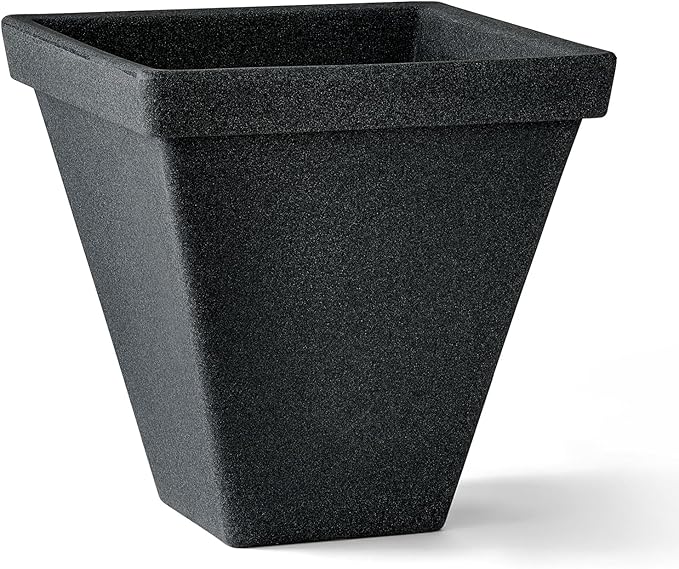 ARBORA 20" Mykonos Square Polyresin Indoor and Outdoor Planter with Classic Black Finish - Durable, All Season, Weatherproof, Lightweight, Large Plant Pot for Patio, Garden, Deck, Entryway