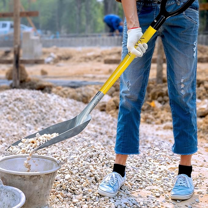 Plexon Metal Scoop Shovel 15" Blade - Aluminium Steel Snow Shovel for Driveway - Heavy Duty Snow Shovel for Car - Fiberglass Handle & Plastic D-Grip - Outdoor Garden Yard, 48" Length