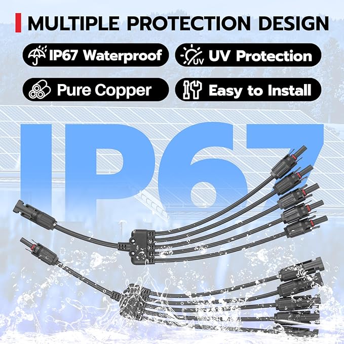 1 Pair Solar Connectors Y Branch,1 to 5 Solar Parallel Connector for Solar Panels,30A 1000V Solar Panel Splitter for Solar Cable