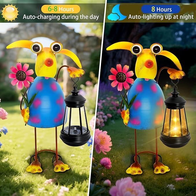 Garden Decor Dog Solar Statues, Unique Garden Statues Dog with Solar Lantern Waterproof, Birthday Gifts for Women Mom Grandma,Front Patio Balcony Yard Art Lawn Ornaments Porch Outdoor Decorations