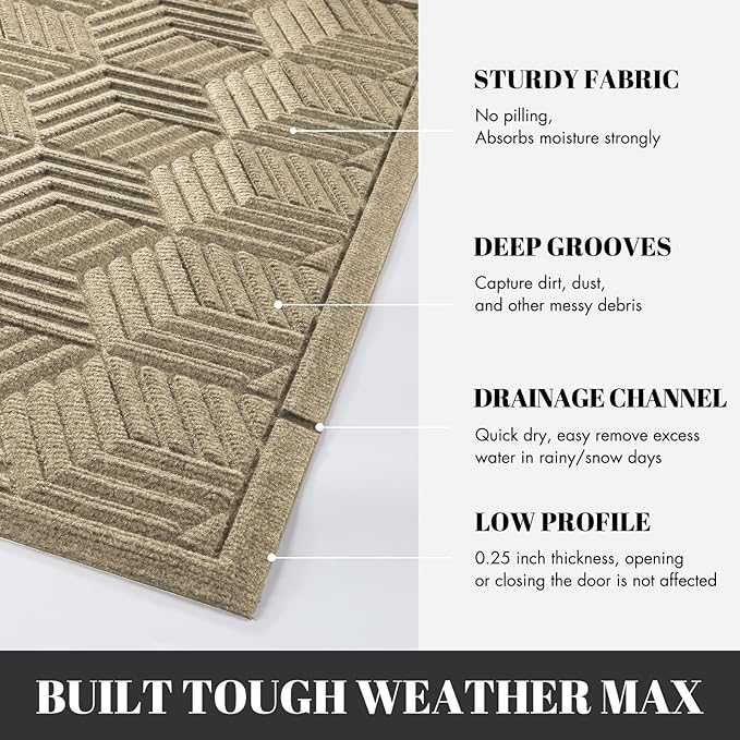 Yimobra Extra Large Door Mat 60x36, All-Season Waterproof Outdoor Mats for Front Door Entrance with Drainage Holes, Heavy Duty Non-Slip Doormat for Garage Patio Entryway Indoor, Beige