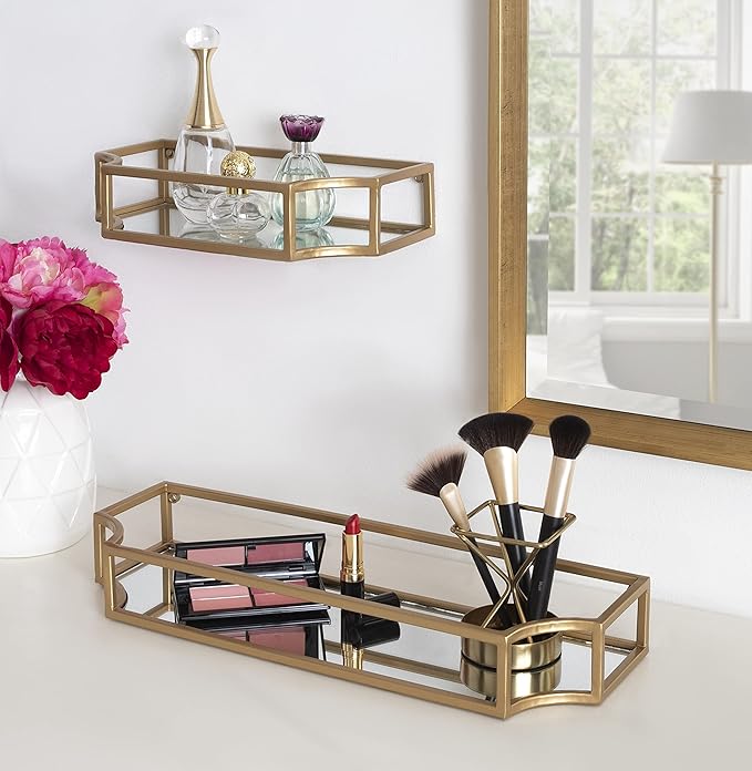 Kate and Laurel Ciel Modern Glam Metal Wall Shelf Set, Set of 2, Gold, Elegant Wall Decor and Storage