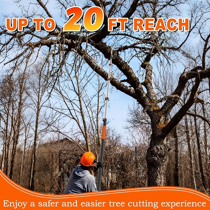 20FT Reach Pole Saw for Tree Trimming, Telescoping Tree Pruner Extendable with 3-12FT Extension Pole, Manual Saw for Yard, Garden, Patios
