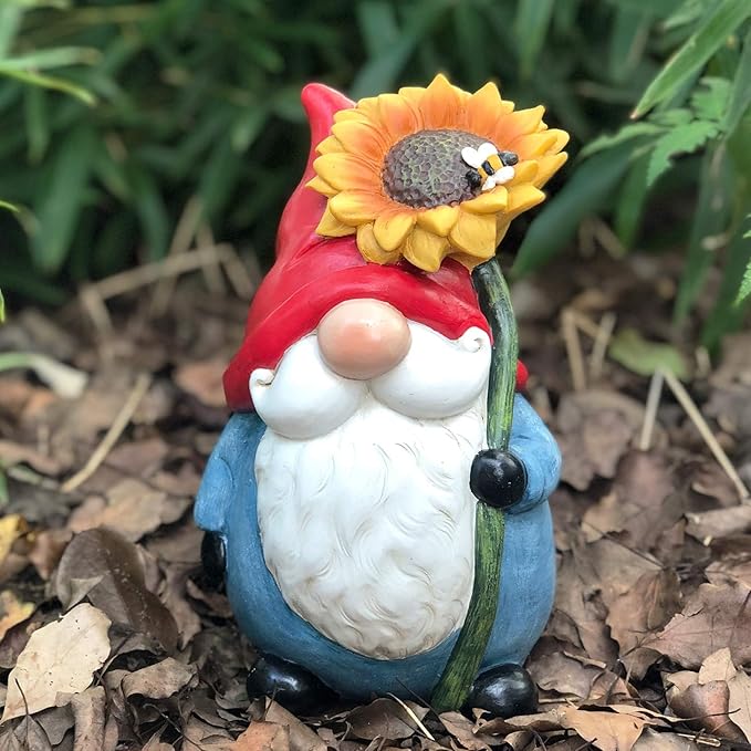 TZSSP Outdoor Garden Gnome Statue Statuary with Yellow Sunflower for Patio,Lawn,Garden Decoration