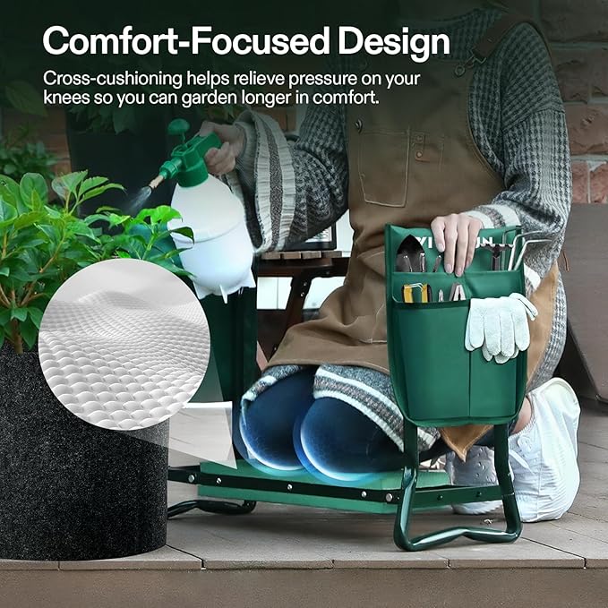 VIVOSUN Heavy Duty Garden Kneeler and Seat, Folding Garden Stool with Soft EVA Foam Kneeling Pad & 2 Large Tool Bags, Anti-Tipping Gardening Bench, Gifts for Women and Seniors, Green