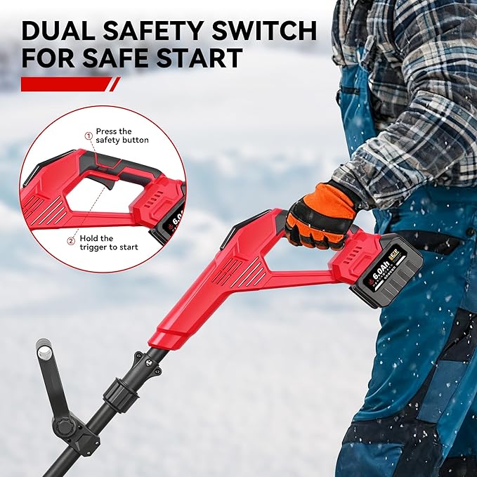 Snow Shovel, 20V | 12-Inch Cordless Snow Blower, Electric Snow Shovel with 2PCS 6.0Ah Batteries & Quick Charger, Battery Powered Snow Blower with Non-Slip Base & Adjustable Handle