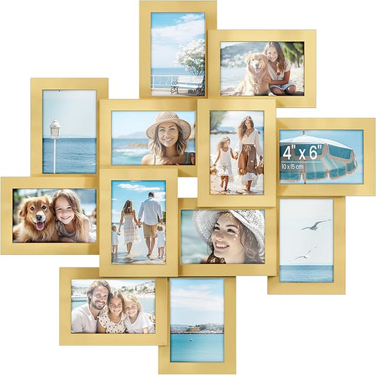 SONGMICS 4x6 Collage Picture Frames, 12-Pack Photo Collage Frame for Wall Decor, Glass Front, Assembly Required, Pale Gold URPF022A01