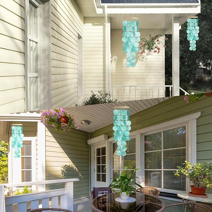 Wind Chimes for Outside - Handcrafted Turquoise Capiz Shells Windchime Coastal Style Decor for Indoor/Outdoors, Garden Decor, Great for Women, Wind Chimes Lovers and More