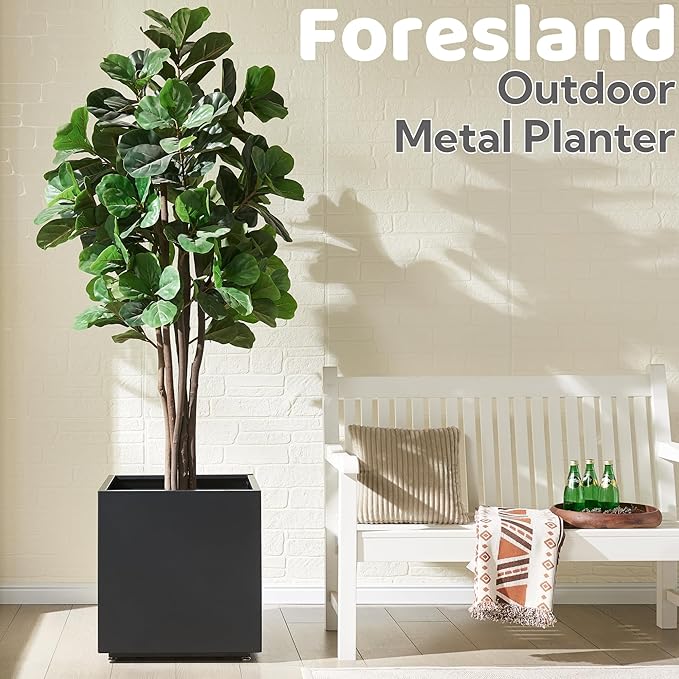 Large Metal Outdoor Planter Box 20Wx20Dx21.5H, Galvanized Steel Cube Planters for Outdoor Plants, Easy Assembly - 5mins Quick Install, Large Square Flower Pot for Patio, Deck, Garden, Yard, Black