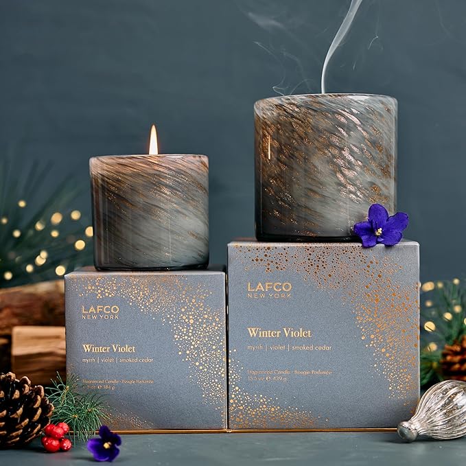 LAFCO New York 2025 Holiday Signature Candle, Winter Violet - 15.5 oz - 90-Hour Burn Time - Reusable, Hand Blown Glass Vessel - Made in The USA
