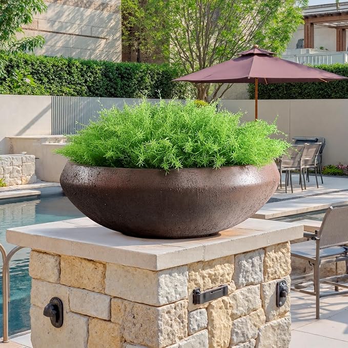 23.3"Dia x 8"H Large Succulent Pot with Drain Hole and Plug, 21" Opening Lotus Bowl Planter, Weathered Concrete Planters for Indoor Outdoor Plants, Home, Patio, Garden, Weathered Concrete, Large-Rust