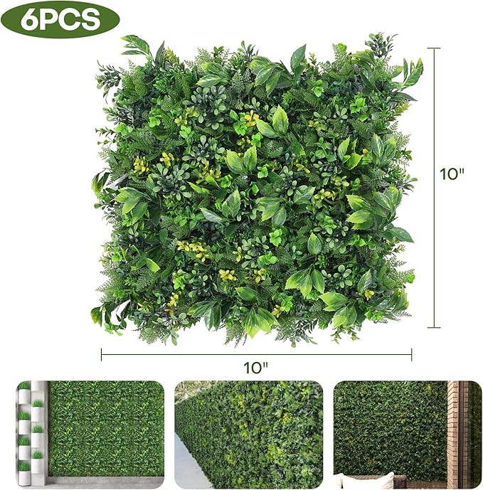 Boshen Artifical Grass Wall Backdrop 6PCS 10"x10" Boxwood Panels Grass Boxwood Hedge Wall Panels Greenery UV Protected Artificial Grass Wall Decor for Party Wedding Backyard Indoor Outdoor