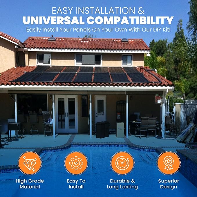 Highest Performing Design - DIY Solar Pool Heater Kit - 15-20 Year Life Expectancy (2-4x12 / 2" I.D. Header)