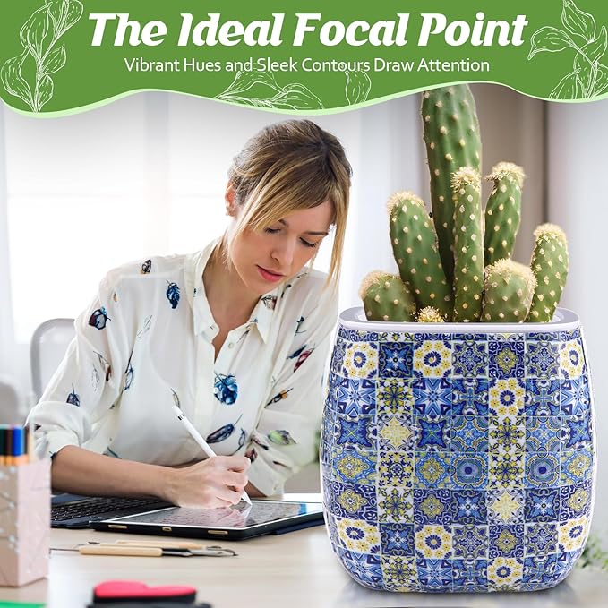 Enhon 2 Pack 3D Puzzle Planter Set, Portuguese Tiles and Summer Flowers Design, 96 Pieces 3D Puzzle Vase, Indoor Cactus and Succulent Pots, Engaging Home Decor Craft, Ideal for DIY Lovers