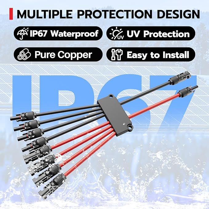 1 Pair Solar Connectors Y Branch 2 to 8,Solar Parallel Connectors for 2-4 Solar Panels,10AWG Adapter Solar Branch Connector