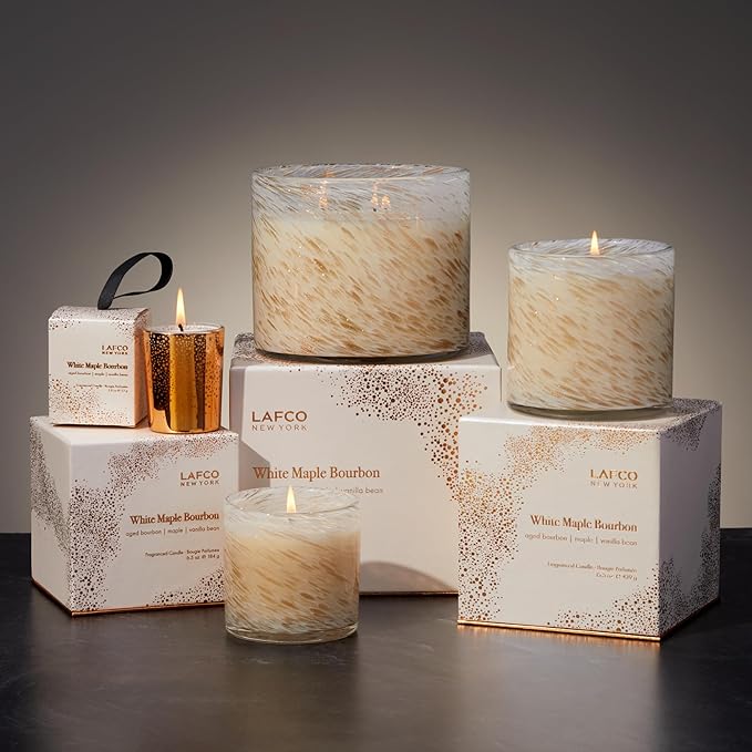 LAFCO New York Holiday Signature Candle, White Maple Bourbon - 15.5 oz - 90-Hour Burn Time - Reusable, Hand Blown Glass Vessel - Made in The USA