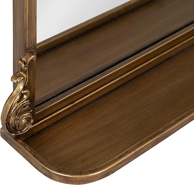Kate and Laurel Arendahl Traditional Vintage Arch Mirror with Shelf; 21 x 32; Gold; Baroque Antique Arched Wall Mirror with Functional Shelf and Ornate Frame