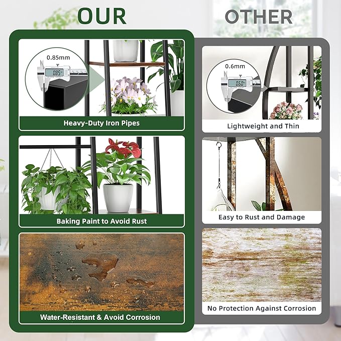 Plant Stand Indoor with Grow Lights, 6 Tiered Metal Plant Shelf, 55" Large Plant Stand for Indoor Plants Multiple, Corner Plant Holder Display Shelf, Tall Plant Rack for Living Room, Patio