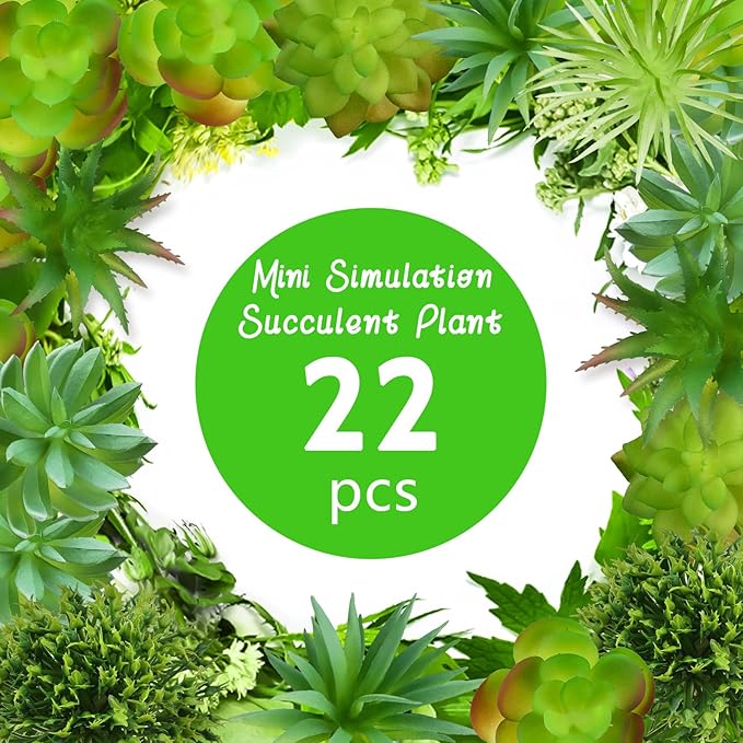 22pcs Artificial Succulents Realistic Mini Succulent Plants, Green Succulents Small Plants for DIY Crafting Garden Home Arrangement Office Decorations (Unpotted)