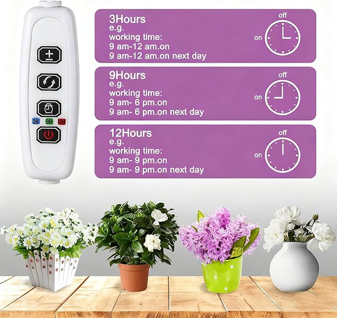 VC.Formark Adjustable Clip-On Grow Light with Timer, Full Spectrum LED Plant Light for Indoor Plants, 360° Gooseneck, 10-Level Dimmer, 3/9/12H Auto Cycle for Herbs, Succulents, Small Plants