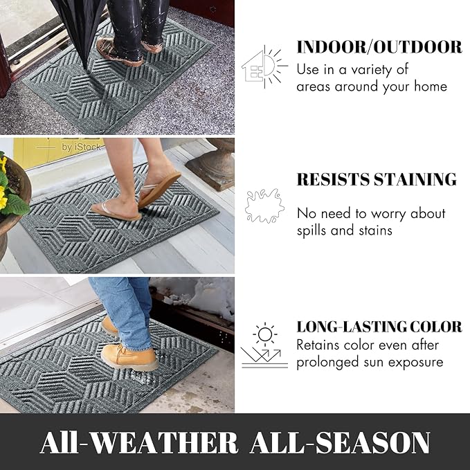 Yimobra Outdoor Indoor Runner Mat 72x24, All-Season Waterproof Entrance Mat for Front Door with Drainage Holes, Heavy Duty Non-Slip Doormat for Garage Patio Entryway, Black Gray