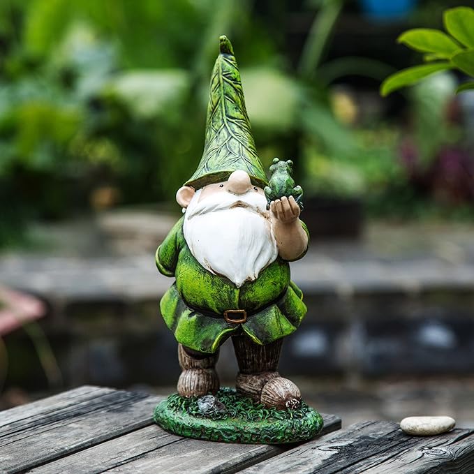 Topadorn Resin Gnome Statue - Outdoor Garden Decorative Frog Statuary