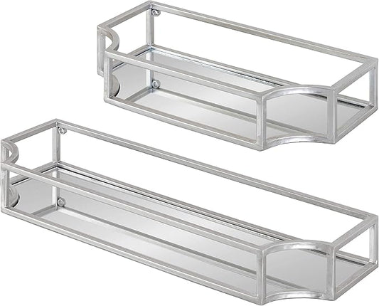 Kate and Laurel Ciel Modern Glam Metal Wall Shelf Set, Set of 2, Silver, Elegant Wall Decor and Storage