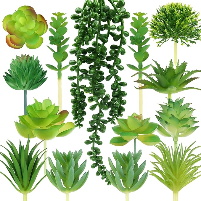 Succulents Plants Artificial, 14pcs Green Succulents Plant, Mini Fake Succulents for DIY Crafting Home Garden Office Party