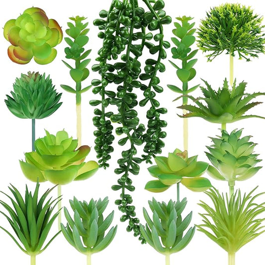 Succulents Plants Artificial, 14pcs Green Succulents Plant, Mini Fake Succulents for DIY Crafting Home Garden Office Party