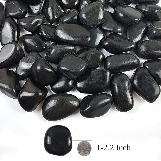 1-2.2 Inch High Decorative Black River Rocks, 5LB Polished Stones, Pebbles for Landscaping, Fish Tank, Garden, Vase Filling Pebbles, Outdoor Decorative River Rocks