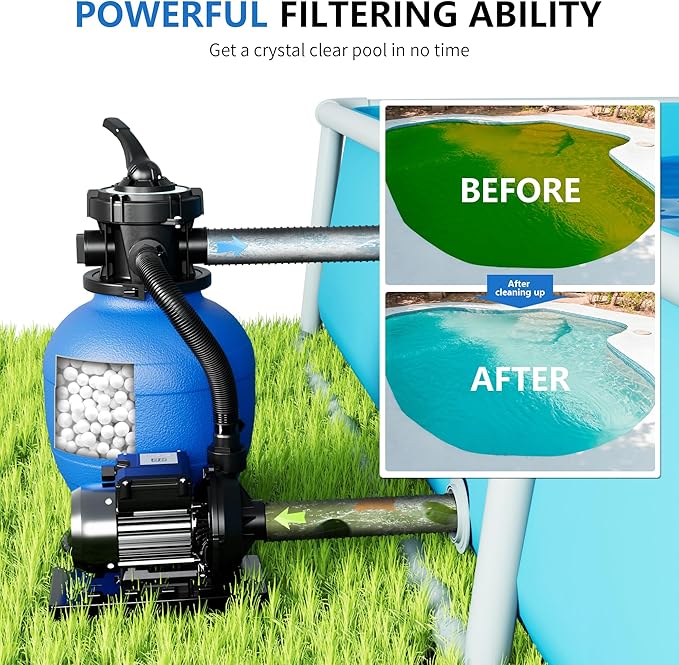 FOTING 12" Sand Filter Pump for Above Ground Pool with Timer, 1/2 HP 3000GPH Swimming Pumps System & Filters for Pools Up to 8000GAL, 6-Way Valve, Enhanced Circulation for Crystal-Clear Pool