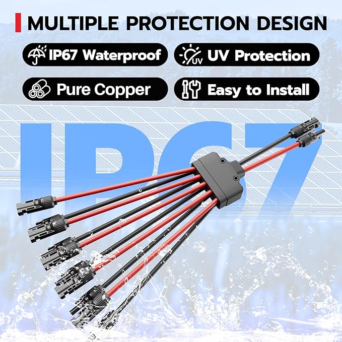 1 Pair Solar Connectors Y Branch, 2 to 10 Solar Parallel Connector for 2-5 Solar Panels,12AWG-10AWG Solar Connector Kit