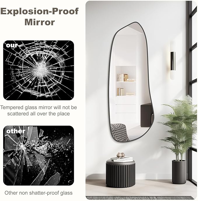 WallBeyond Irregular Wall Mirror, Asymmetrical Mirror Wall Mounted with Black Framed for Living Room, Bathroom, Bedroom, Entryway Wall Decor, 46"×18", Black